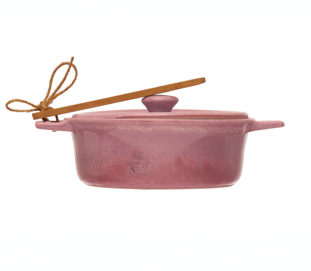 Stoneware Brie Baker with Bamboo  Spreader