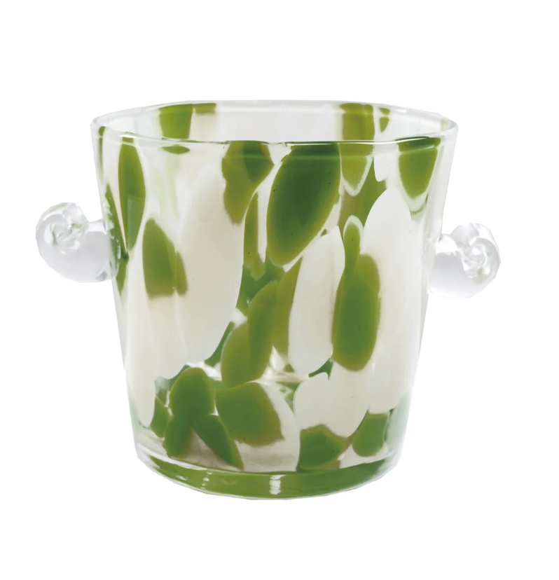 1 Quart Confetti Glass Ice Bucket with Handles, Yellow & Green