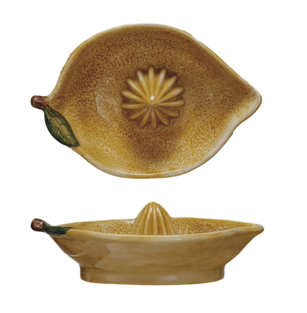 Hand-Painted Stoneware Lemon Shaped Juicer, Yellow