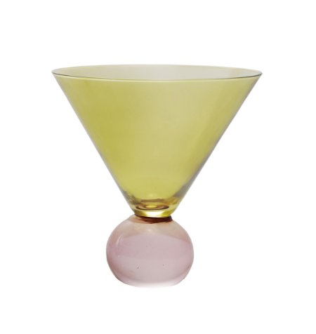 12 oz. Two-Tone Martini Glass with  Ball Stem, Yellow & Pink