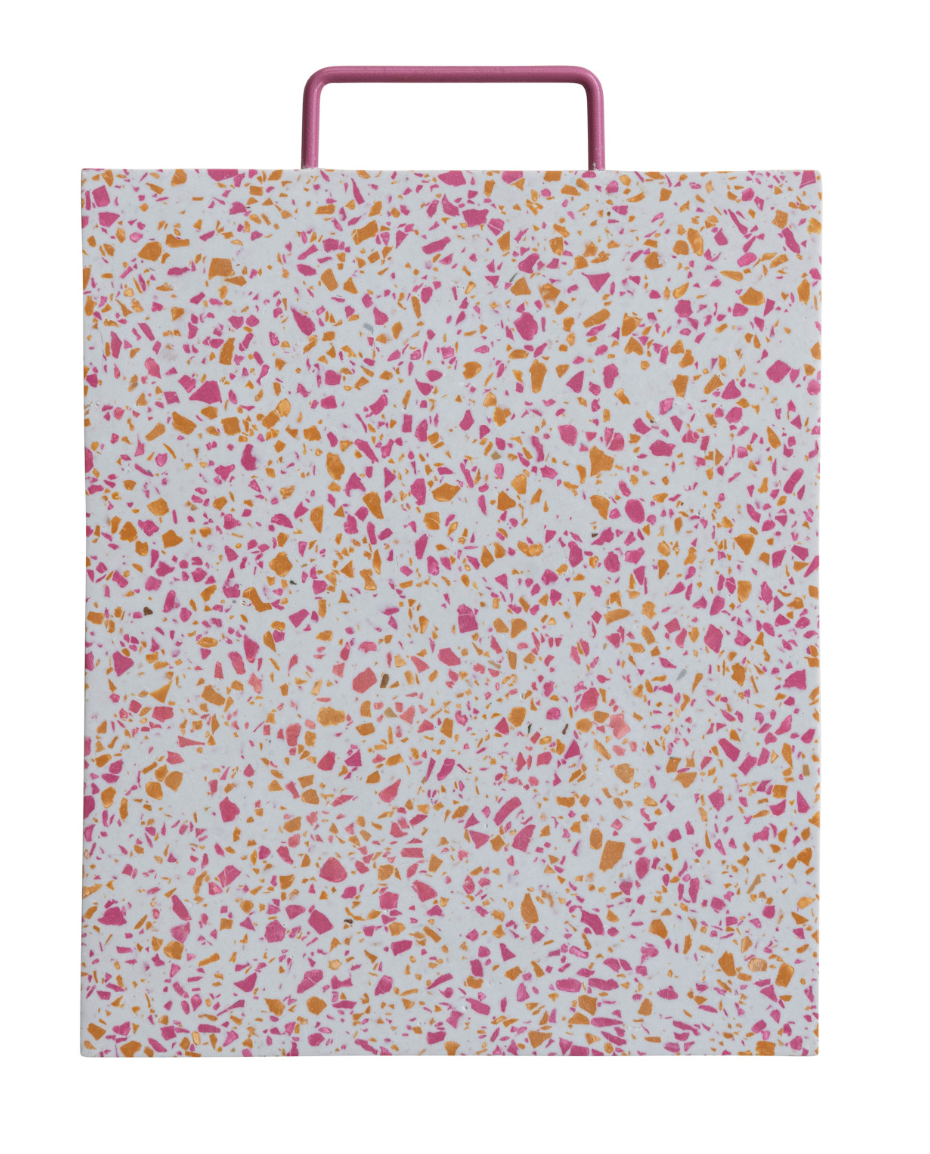Resin Terrazzo Cheese/Cutting Board with Pink Enameled Metal
