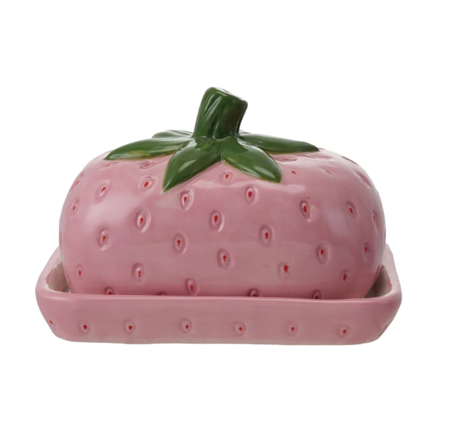 Hand-Painted Ceramic Strawberry  Shaped Butter Dish