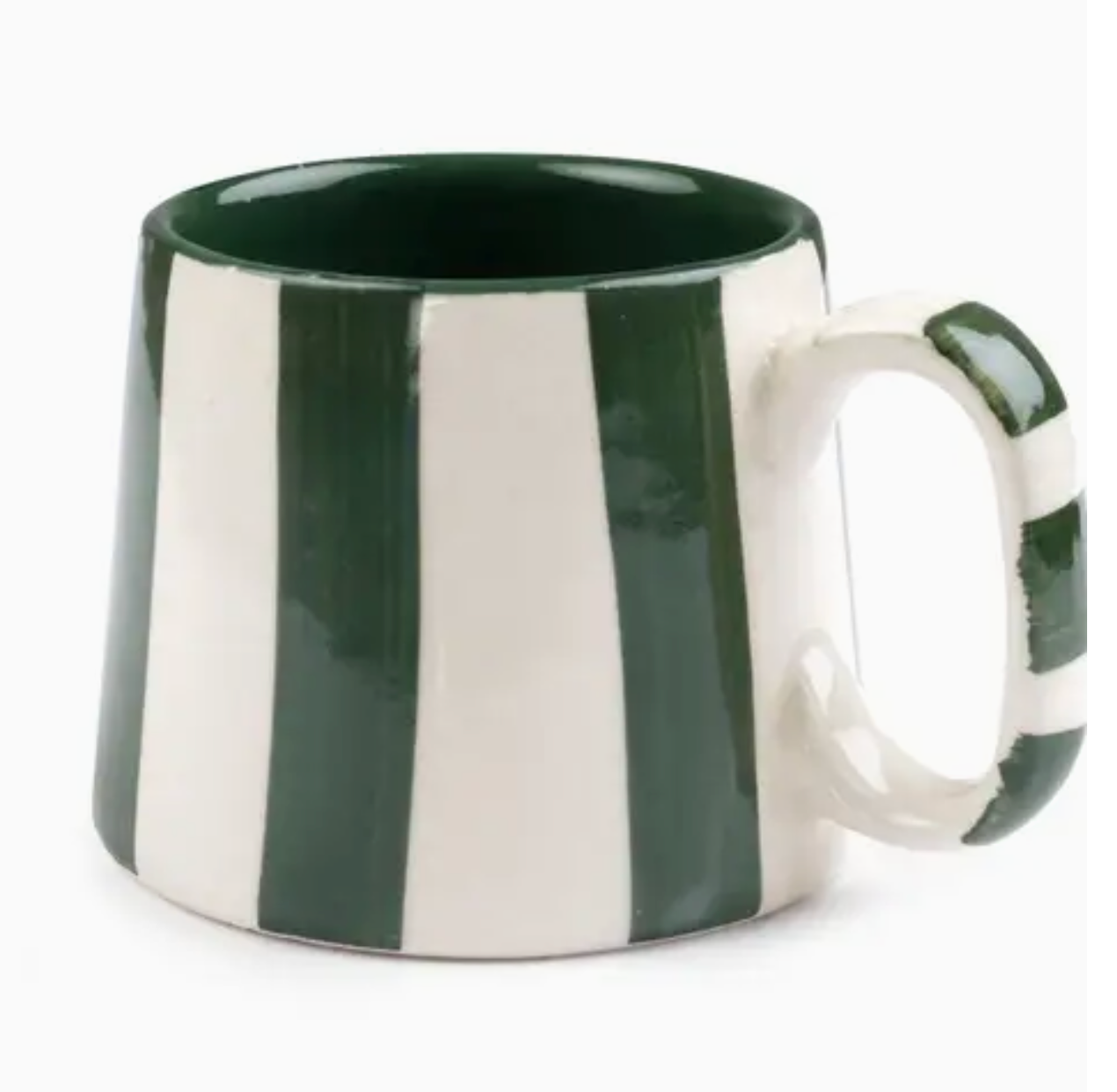 Dark Green Stripe Coffee Cup | Handpainted Ceramic | 220ml